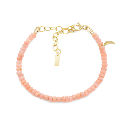 Peach Moonstone Crescent Bracelet – Intuition, Feminine Energy & Lunar Light