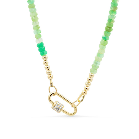 Chrysoprase White topaz carabiner necklace