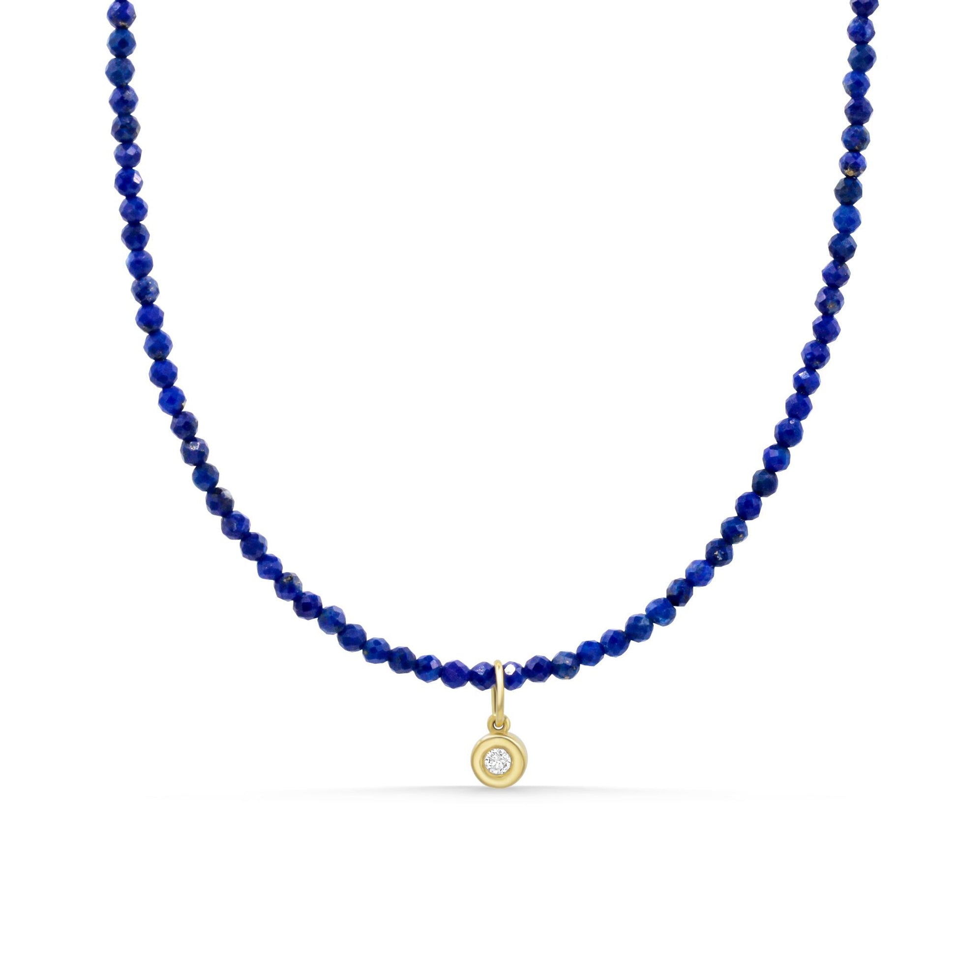 Lapis Diamond Necklace, Electric Blue Lapis Lazuli, Removable Diamond Charm, Fine Jewelry Gift