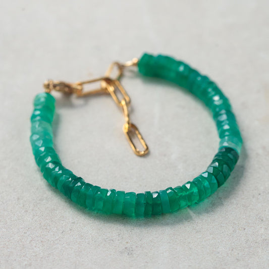 Green Horizon Bracelet | Green Onyx Bracelet, Faceted Heishi 6mm, Adjustable 6.5-8", Genuine Green Onyx Jewelry, Gold Filled or Silver
