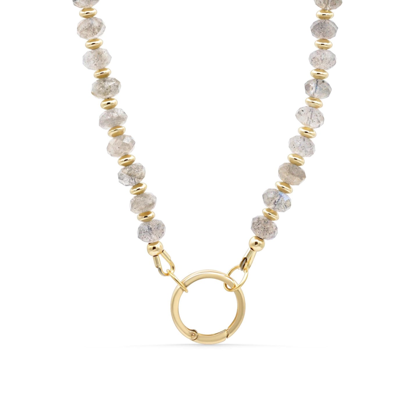 Labradorite carabiner necklace | beaded labradorite necklace | [ENLP1465] AAA labradorite necklace | gold labradorite necklace | labradorite
