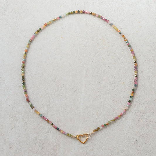 Love in Color Necklace | Mixed Tourmaline Carabiner Necklace | Watermelon tourmaline carabiner necklace | Multi color tourmaline jewelry