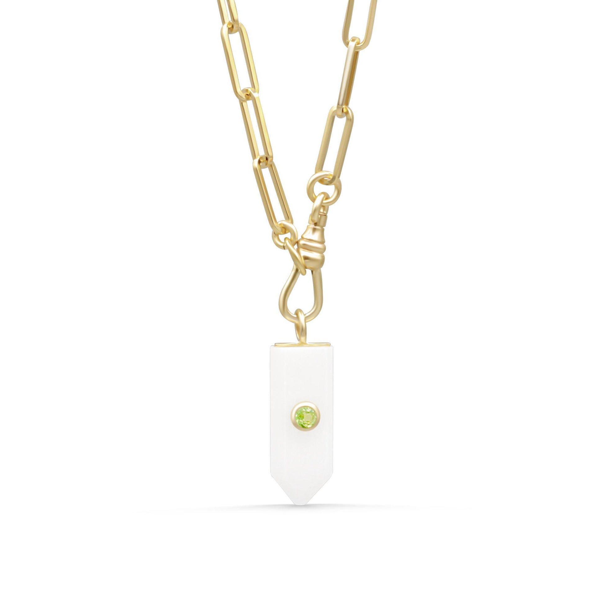 White agate and peridot luminous path necklace featuring natural gemstone beads, elegant jewelry by Earthly Abundance.