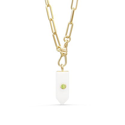 White agate and peridot luminous path necklace featuring natural gemstone beads, elegant jewelry by Earthly Abundance.