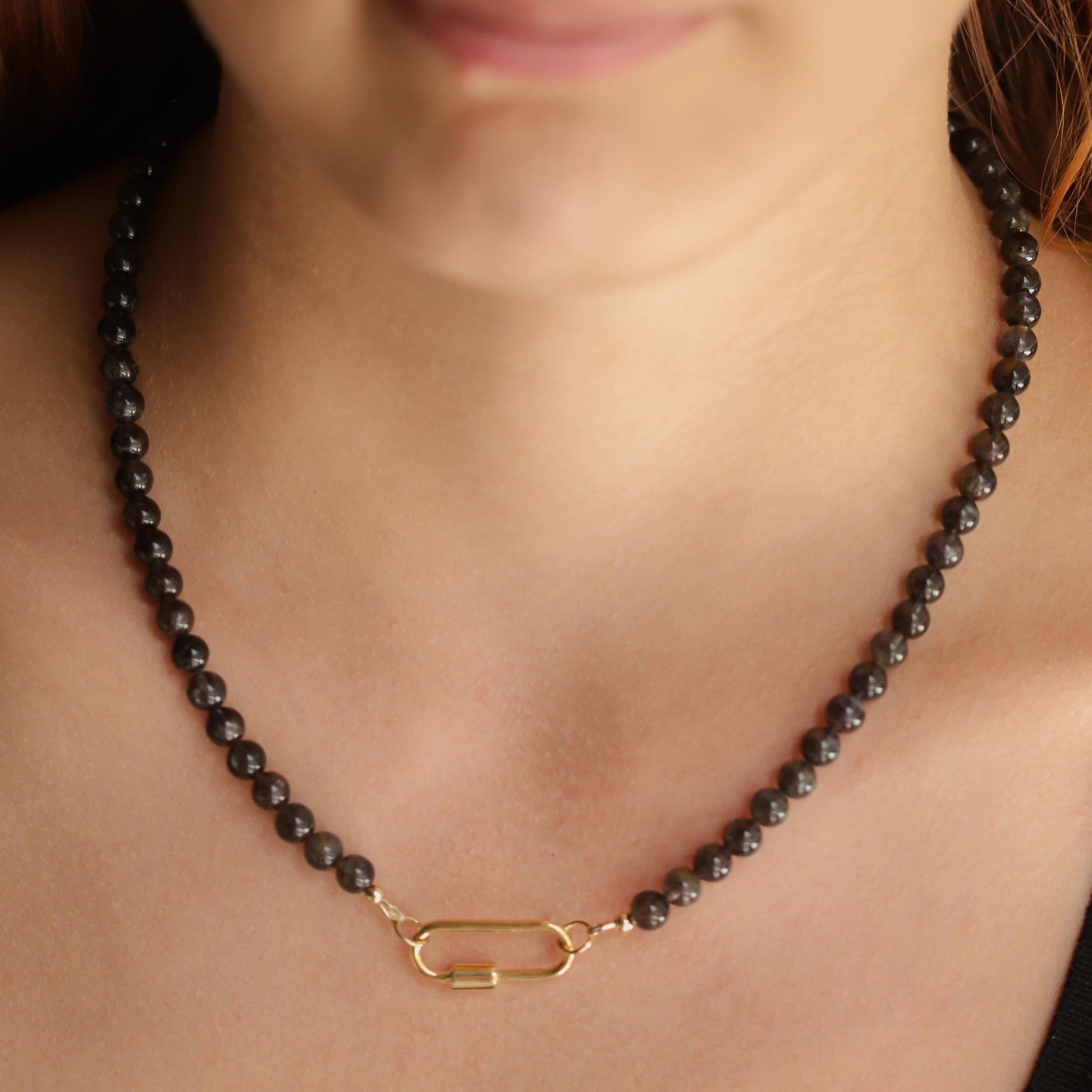 Iolite Necklace | Genuine Iolite Carabiner Necklace | Gold Filled or Sterling Silver | Intuition Stone Jewelry