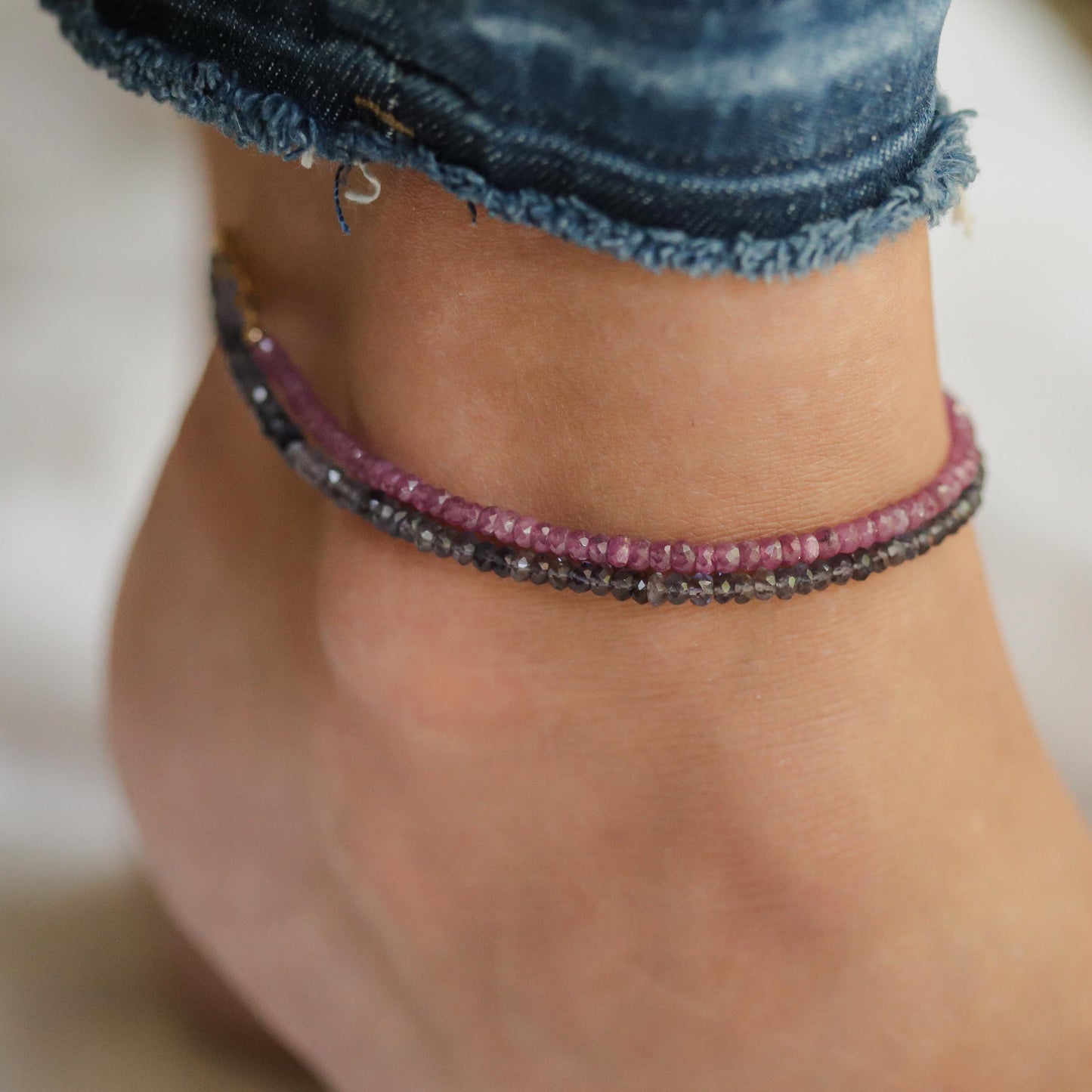 Iolite Anklet – Genuine Iolite Anklet, Ombre Blue Violet Gemstone Anklet, 14K Gold Filled Layering Anklet, Adjustable 9-11" Jewelry