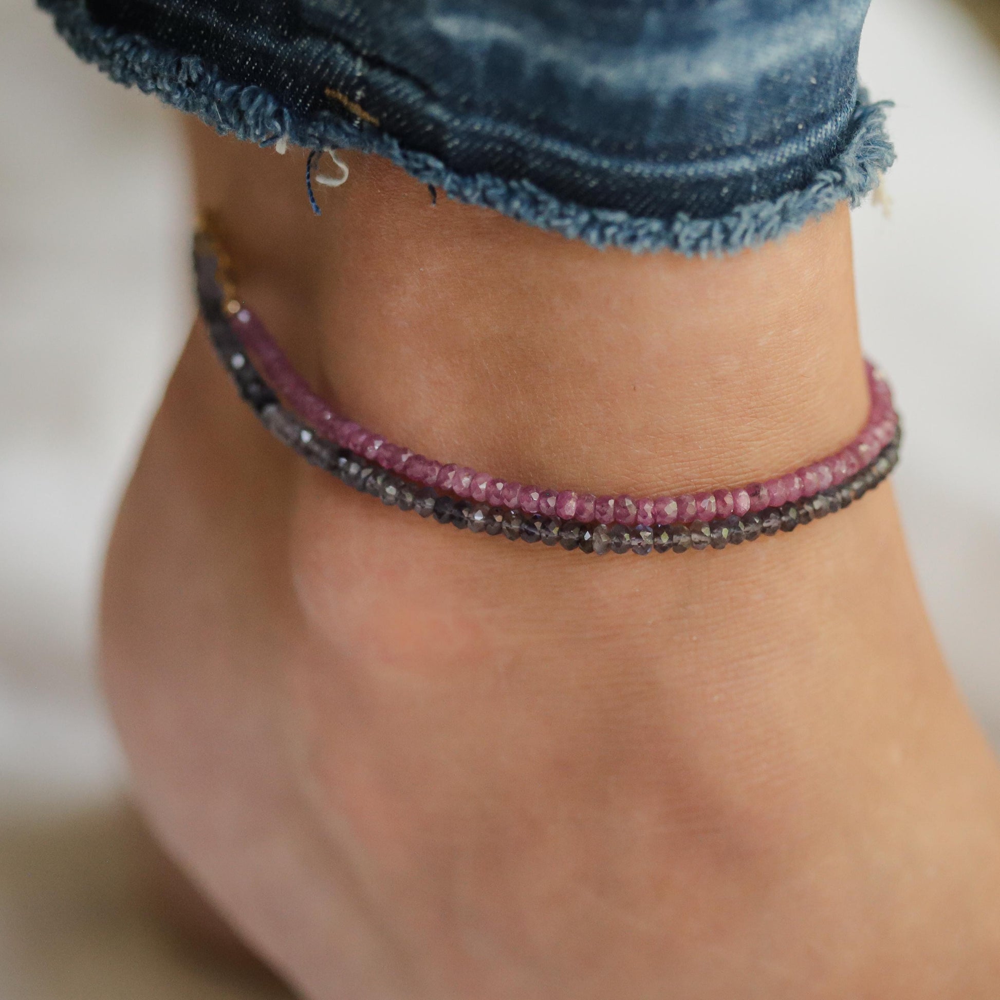 Iolite Anklet – Genuine Iolite Anklet, Ombre Blue Violet Gemstone Anklet, 14K Gold Filled Layering Anklet, Adjustable 9-11" Jewelry