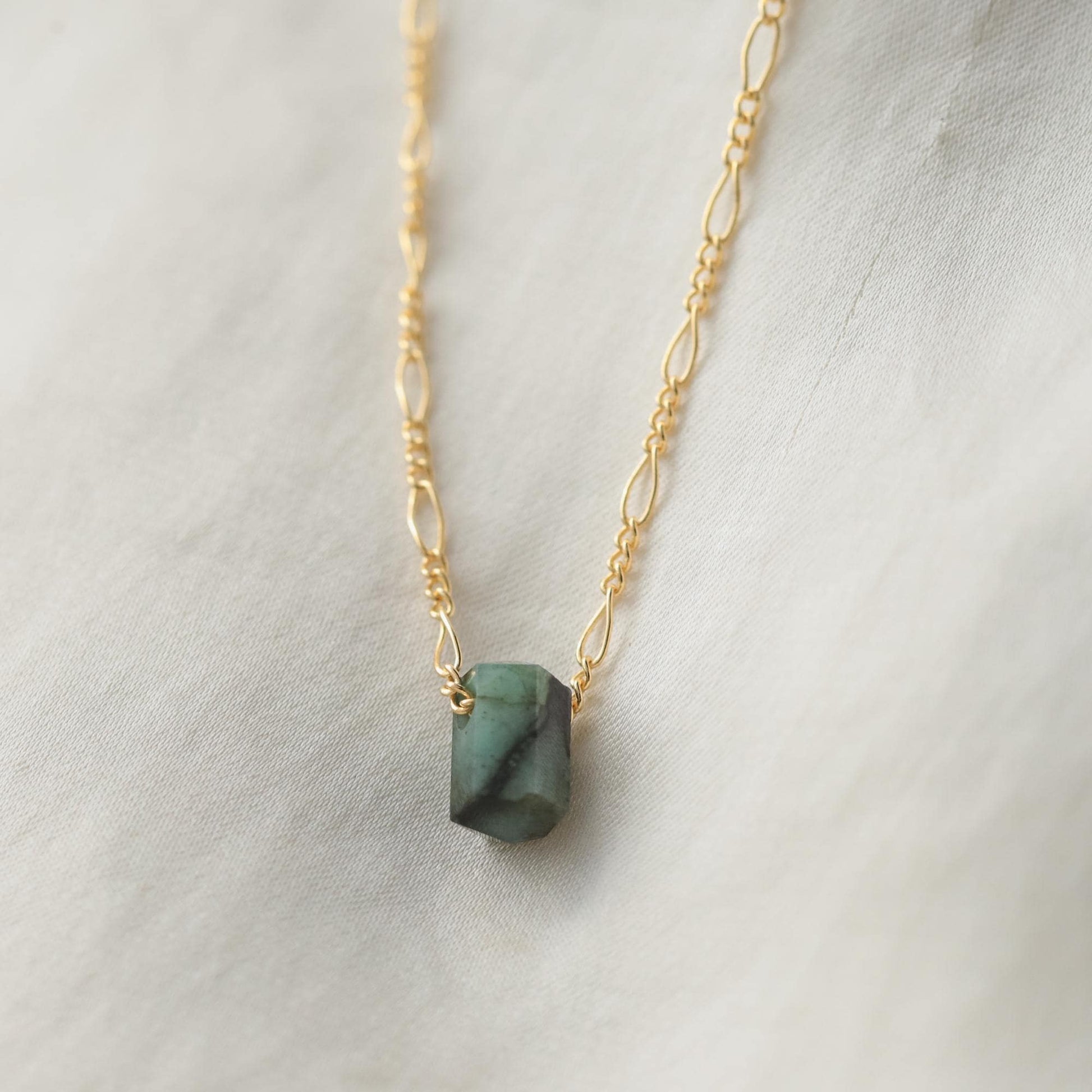 Emerald Figaro Necklace | Genuine Emerald Pendant | 14K Gold Filled Necklace | May Birthstone Jewelry