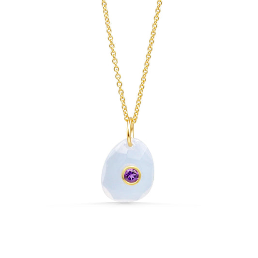 Wisteria Sky Pendant | Blue Chalcedony & Amethyst Pendant | Sterling Silver or Gold Vermeil | [EPCM7744] Genuine Gemstone Necklace
