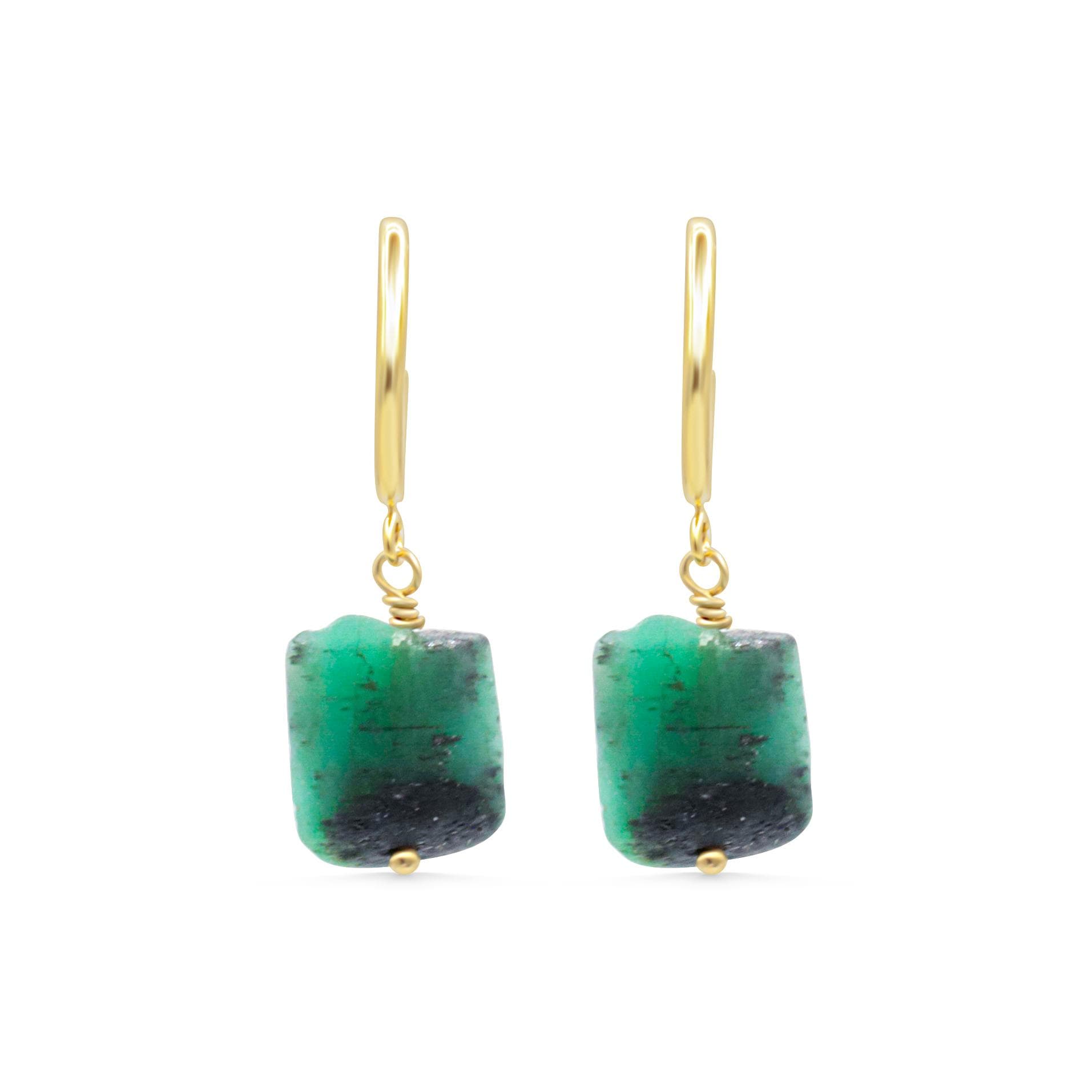 Emerald Hoop Earrings | Raw Emerald Slice Earrings | 14K Gold Filled Hoops | Genuine Emerald Earrings | May Birthstone Jewelry