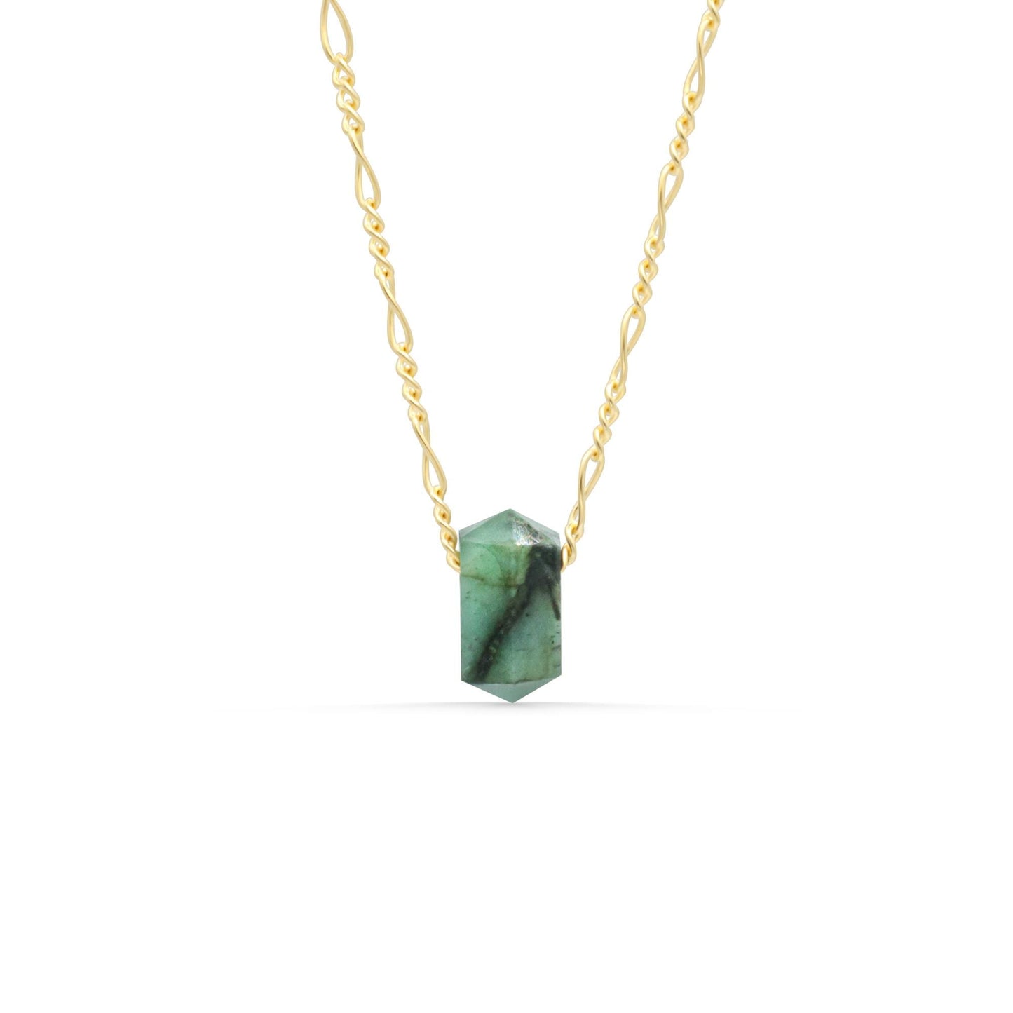 Emerald Figaro Necklace | Genuine Emerald Pendant | 14K Gold Filled Necklace | May Birthstone Jewelry