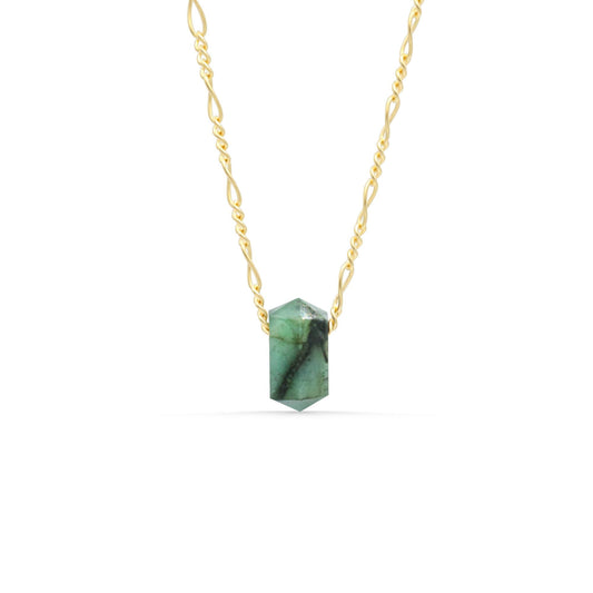 Emerald Figaro Necklace | Genuine Emerald Pendant | 14K Gold Filled Necklace | May Birthstone Jewelry
