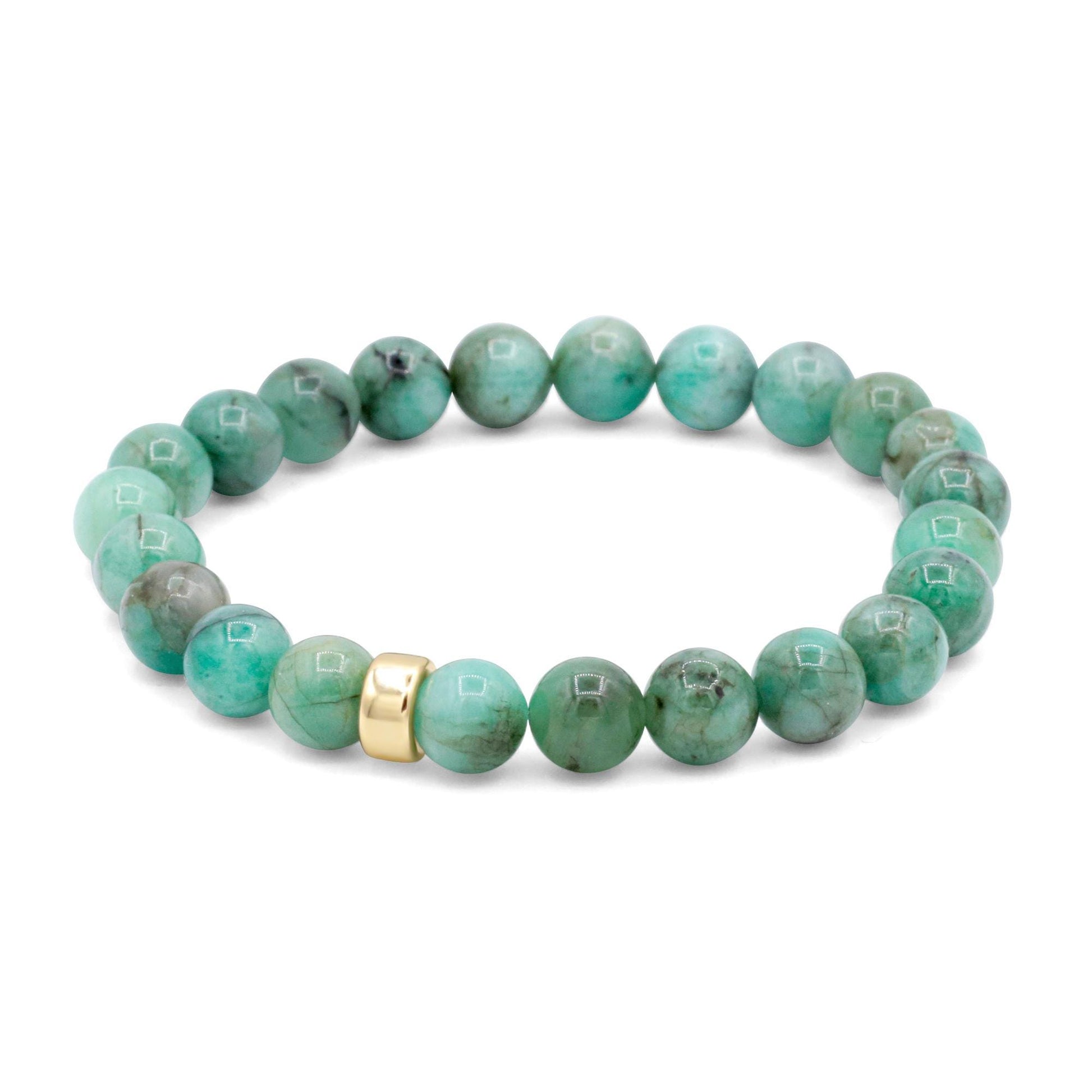 Lush emerald bracelet by Earthly Abundance featuring vibrant green gemstones and delicate silver chain design.