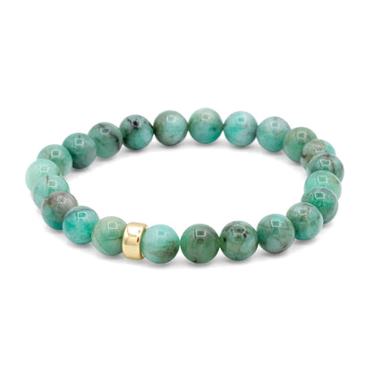 Lush emerald bracelet by Earthly Abundance featuring vibrant green gemstones and delicate silver chain design.