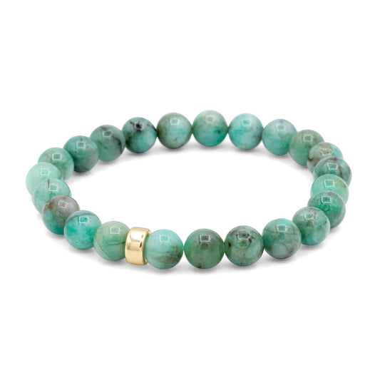 Lush emerald bracelet by Earthly Abundance featuring vibrant green gemstones and delicate silver chain design.