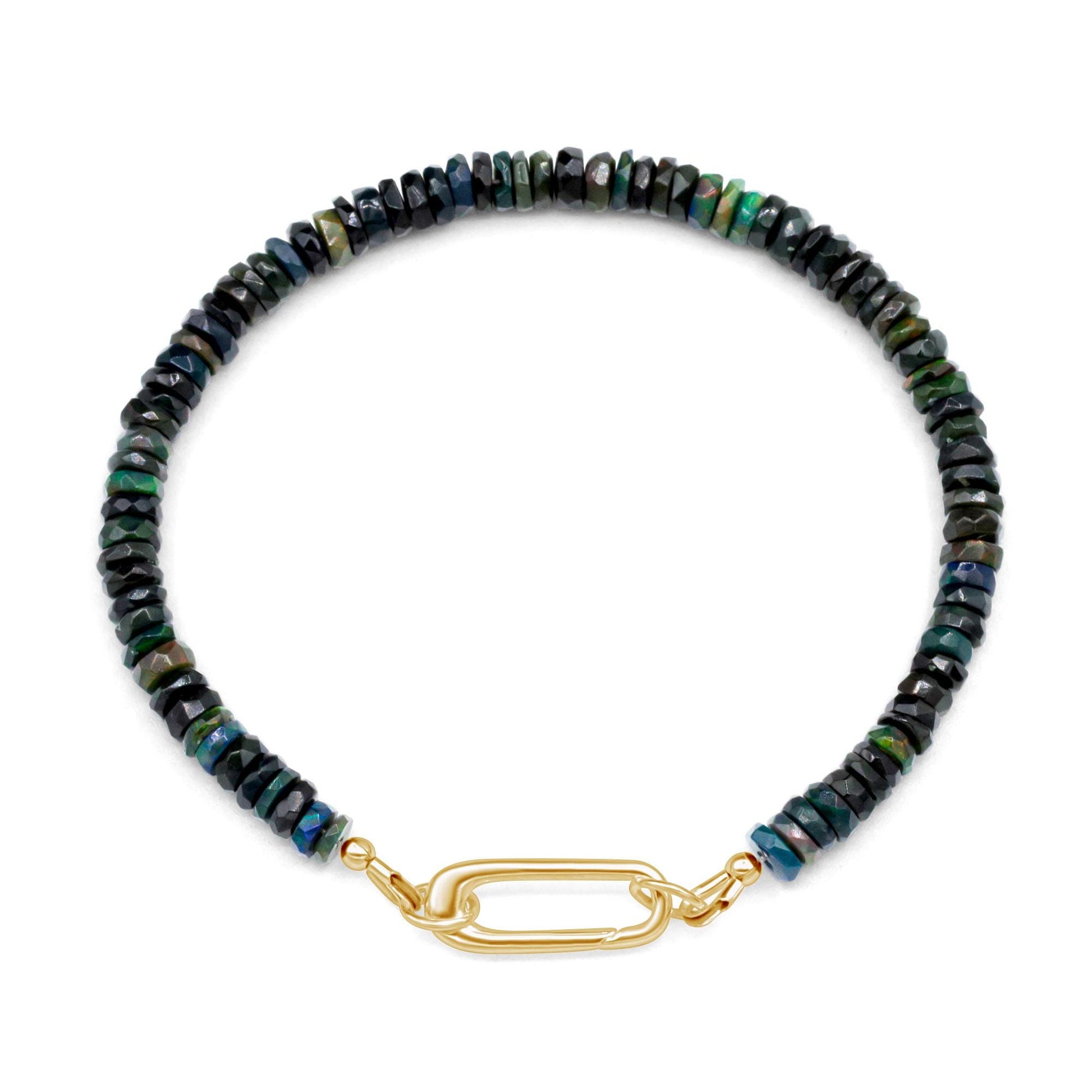 Black Opal Bracelet, Ethiopian black opal bracelet [EBBM1902] | AAAA+ Opal black Delicate Stacking Bracelet | women's black opal