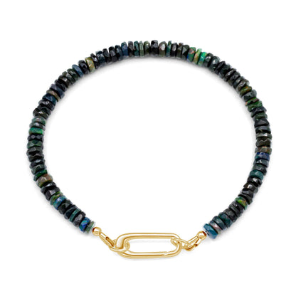 Black Opal Bracelet, Ethiopian black opal bracelet [EBBM1902] | AAAA+ Opal black Delicate Stacking Bracelet | women's black opal