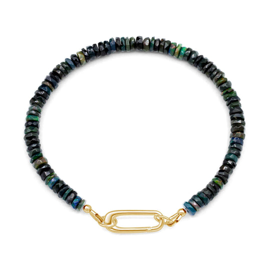 Black Opal Bracelet, Ethiopian black opal bracelet [EBBM1902] | AAAA+ Opal black Delicate Stacking Bracelet | women's black opal