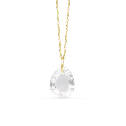 Clear Quartz Pendant, Genuine Quartz Necklace, Solid 14K Gold Pendant, Crystal Necklace, April Birthstone Jewelry