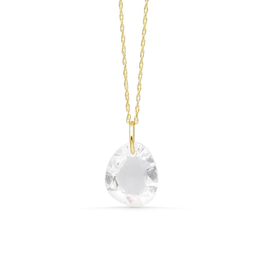 Clear Quartz Pendant, Genuine Quartz Necklace, Solid 14K Gold Pendant, Crystal Necklace, April Birthstone Jewelry