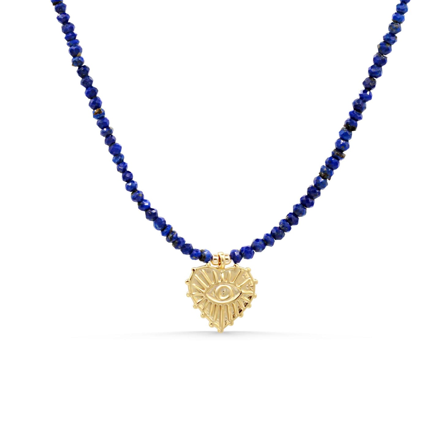 Lapis Evil Eye Heart Necklace, Lapis Lazuli Necklace, Gold Heart Pendant Necklace, Protection Necklace, Gold Filled Jewelry
