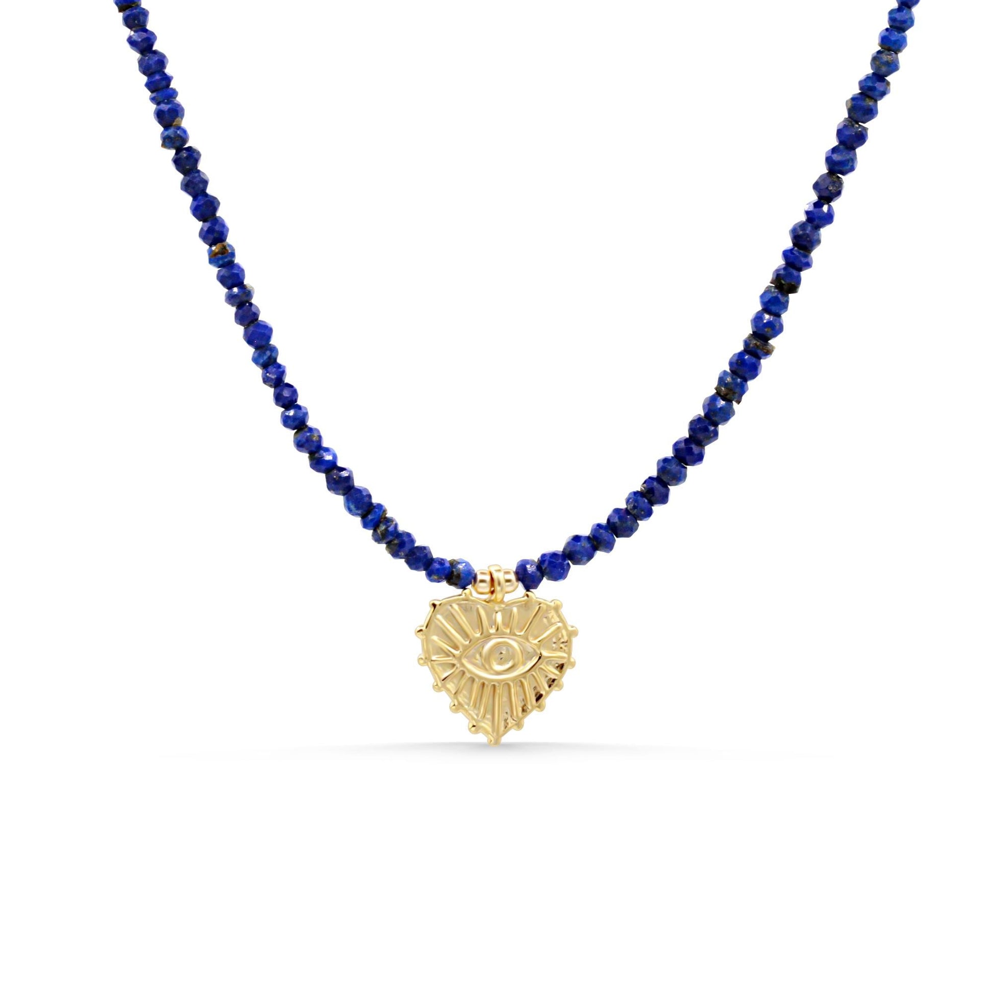 Lapis Evil Eye Heart Necklace, Lapis Lazuli Necklace, Gold Heart Pendant Necklace, Protection Necklace, Gold Filled Jewelry