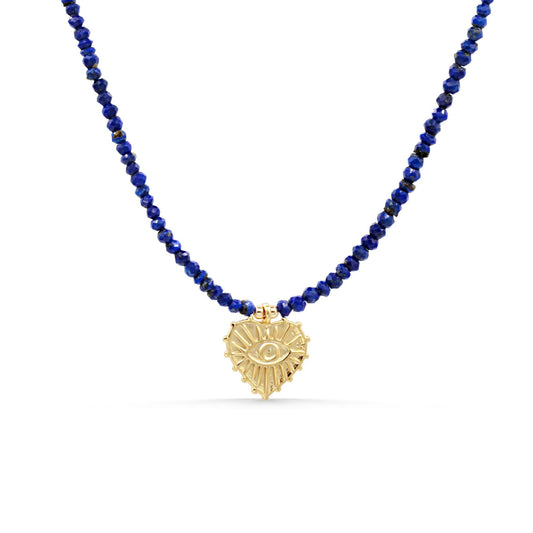 Lapis Evil Eye Heart Necklace, Lapis Lazuli Necklace, Gold Heart Pendant Necklace, Protection Necklace, Gold Filled Jewelry