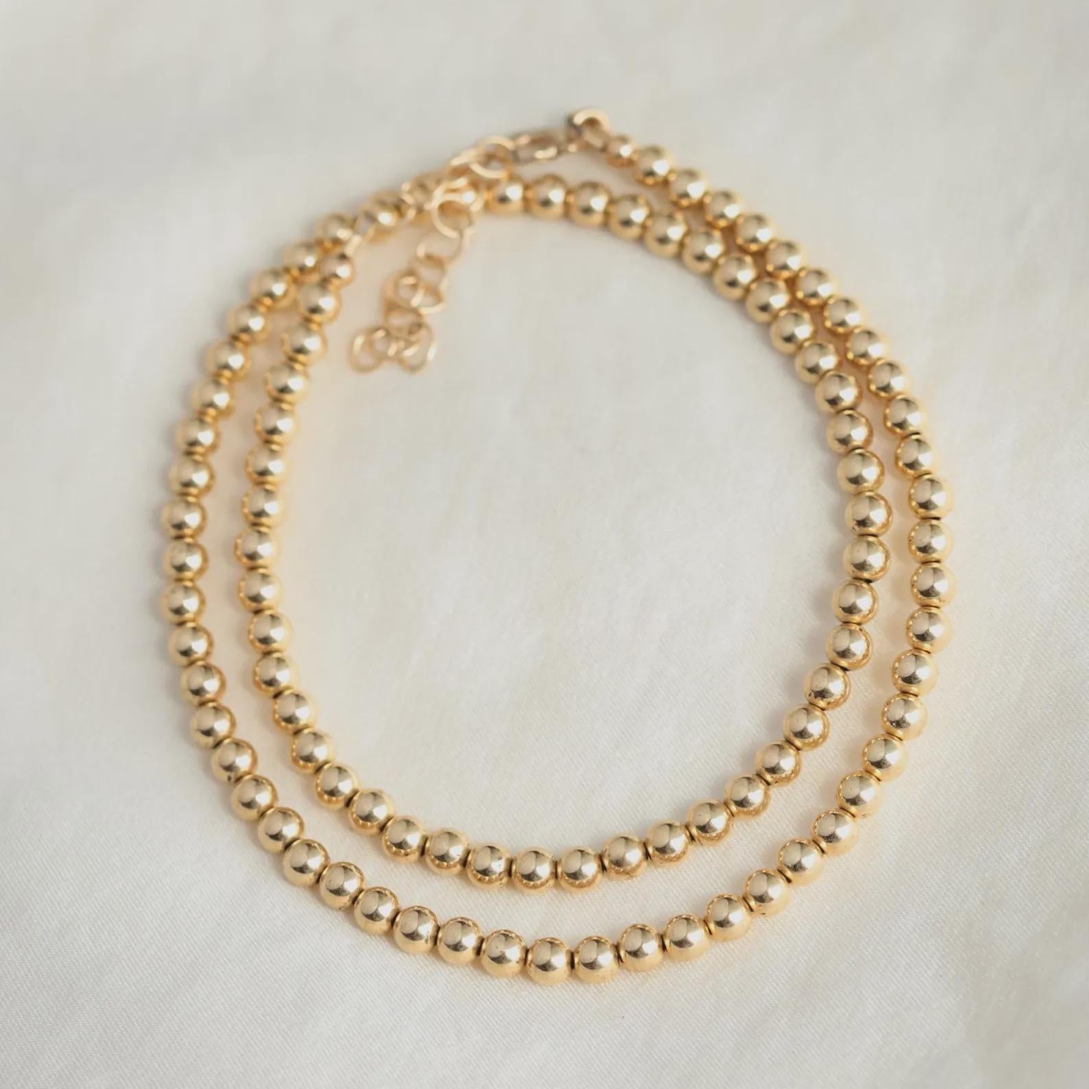 14k Gold Filled Necklace 4mm, Gold Choker, Layering Necklace, Beaded gold filled necklace | 4mm gold filled beaded necklace #0182