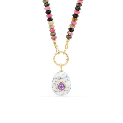 Violet Oracle Necklace – Mixed Tourmaline, Dendrite Opal & Amethyst