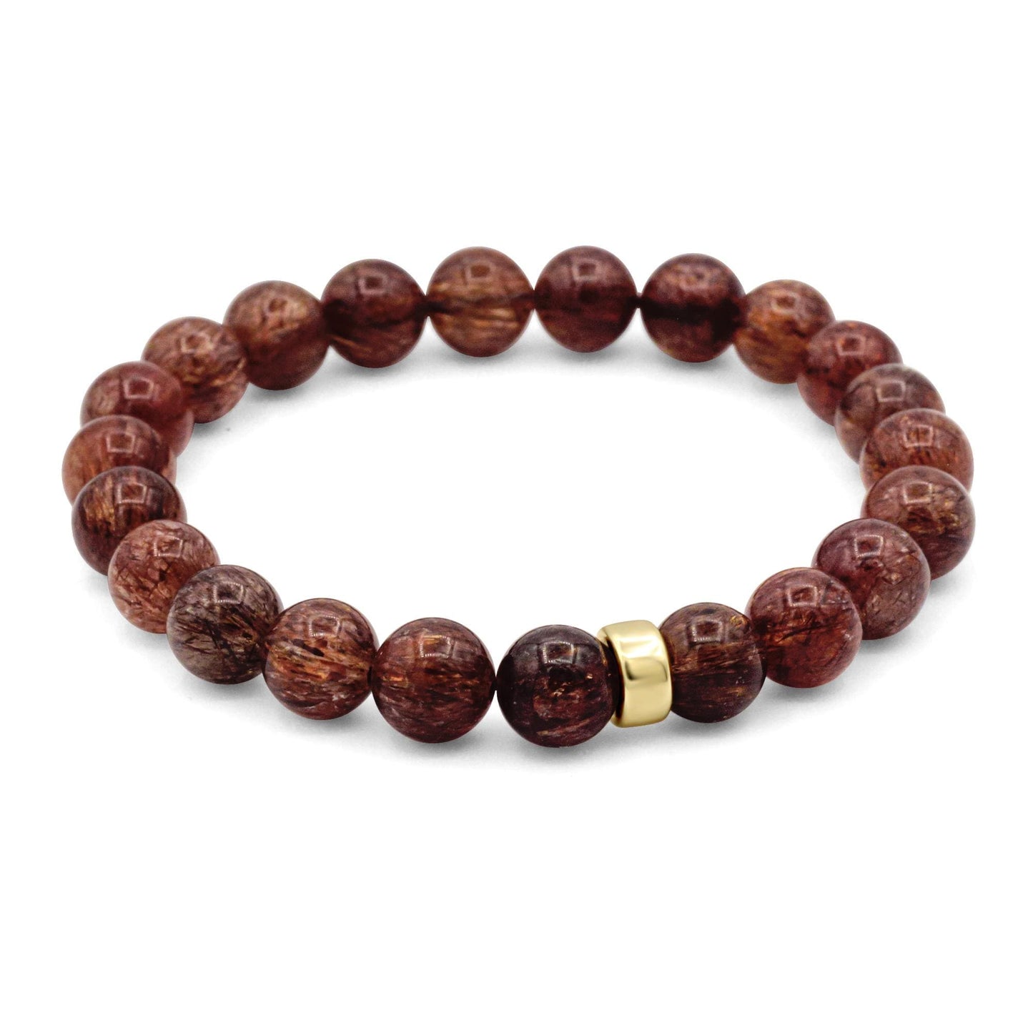 AAA Red Rutilated Quartz Bracelet – 8mm Genuine Rutilated Quartz with 14K Gold Filled Accent