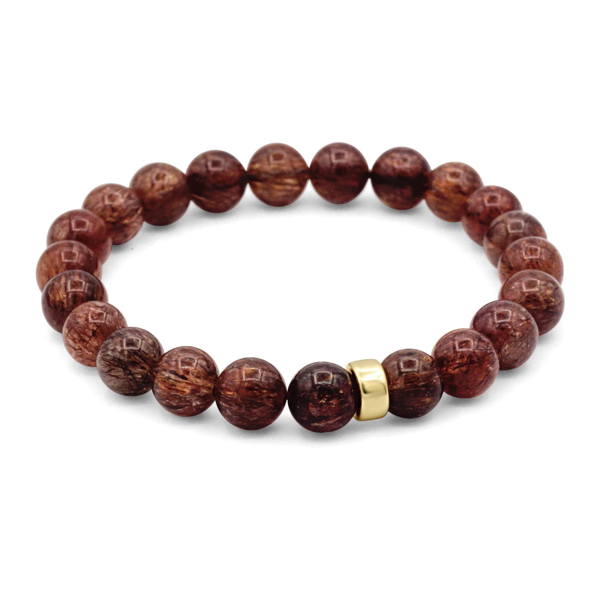 AAA Red Rutilated Quartz Bracelet – 8mm Genuine Rutilated Quartz with 14K Gold Filled Accent