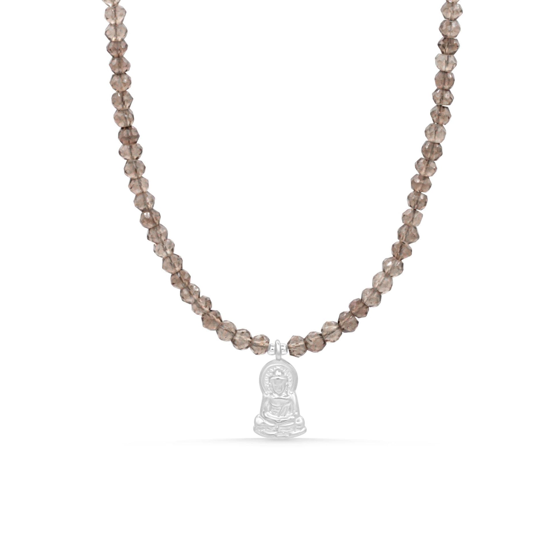 Smoky Quartz Buddha Necklace, Sterling Silver Buddha Pendant, Grounding Crystal Necklace, Protection Jewelry, Meditation Necklace