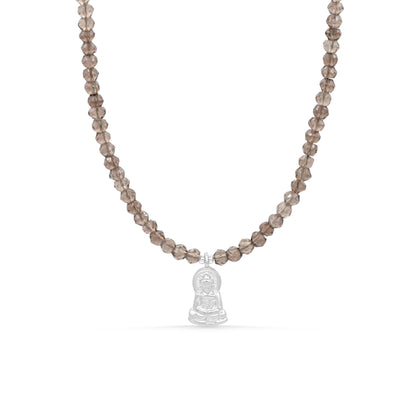 Smoky Quartz Buddha Necklace, Sterling Silver Buddha Pendant, Grounding Crystal Necklace, Protection Jewelry, Meditation Necklace