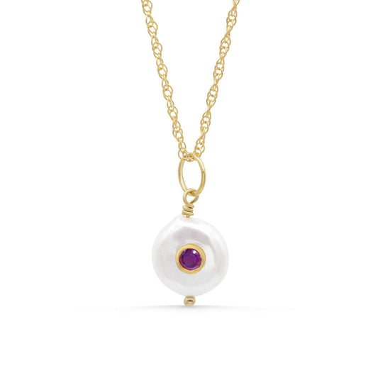 Lavender Tide Pendant by Earthly Abundance featuring a pearl and amethyst gemstone set in a delicate silver pendant.