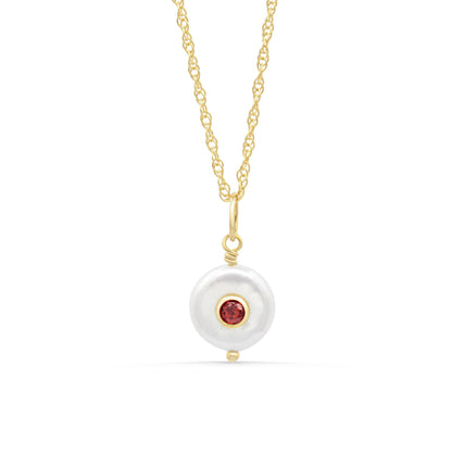 Ember Pendant | Freshwater Pearl & Garnet Necklace | [EPGP6123] Genuine Pearl Pendant | Gold Vermeil Garnet | 14K Gold Filled