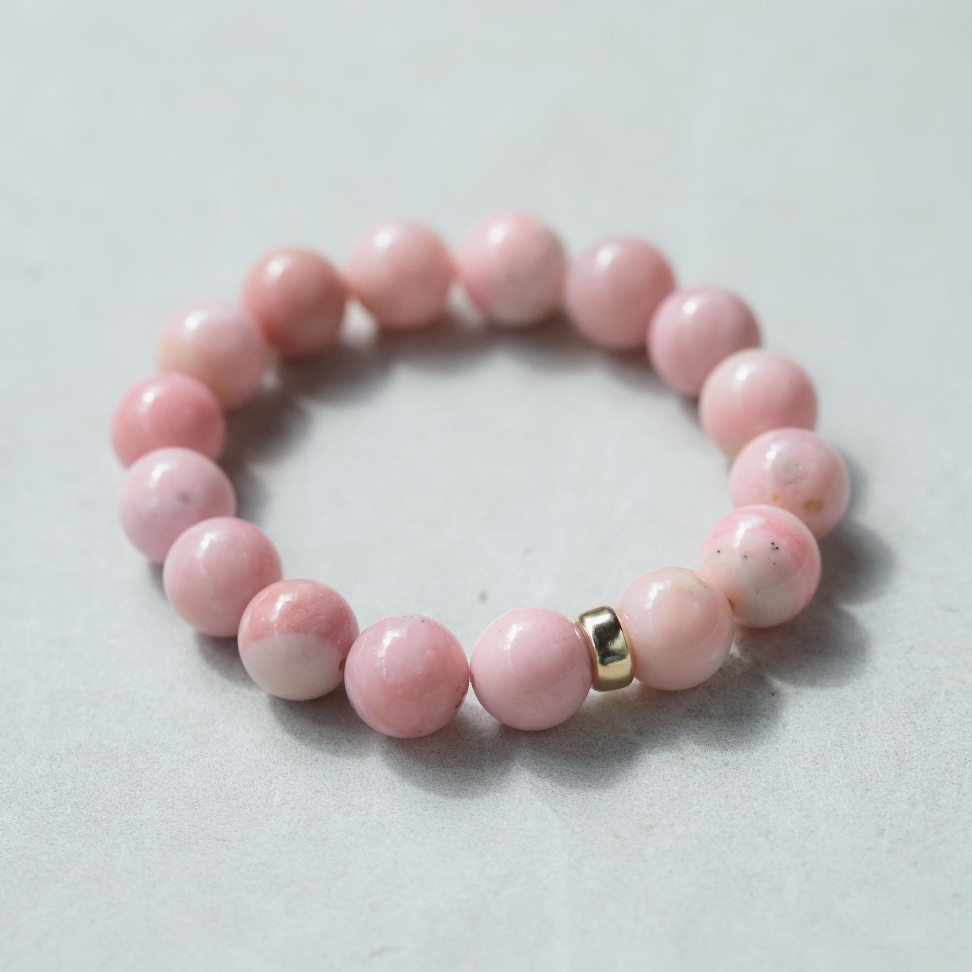 14k GOLD pink Opal Bracelet, Pink opal beaded bracelet | Soft Pink Beads | [EBPM1999] Peruvian pink opal bracelet, Pink Opal 10mm