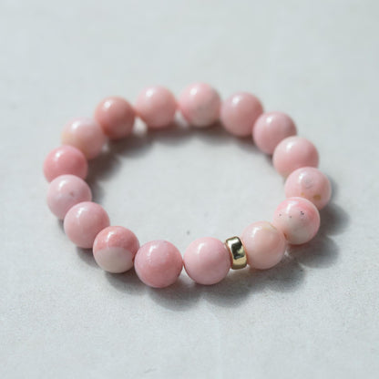 14k GOLD pink Opal Bracelet, Pink opal beaded bracelet | Soft Pink Beads | [EBPM1999] Peruvian pink opal bracelet, Pink Opal 10mm
