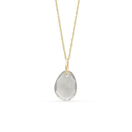 Grey moonstone pendant necklace featuring a 14K gold setting, displayed on a delicate chain with a natural gemstone glow.