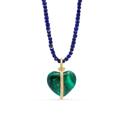Alchemy Heart Necklace | Lapis lazuli and malachite | malachite heart white topaz gold vermeil | Cube Cut Lapis Necklace