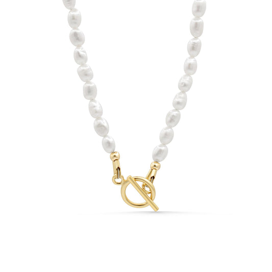 Earthly Abundance Pearl Current Necklace featuring a string of elegant white pearls on a delicate chain.