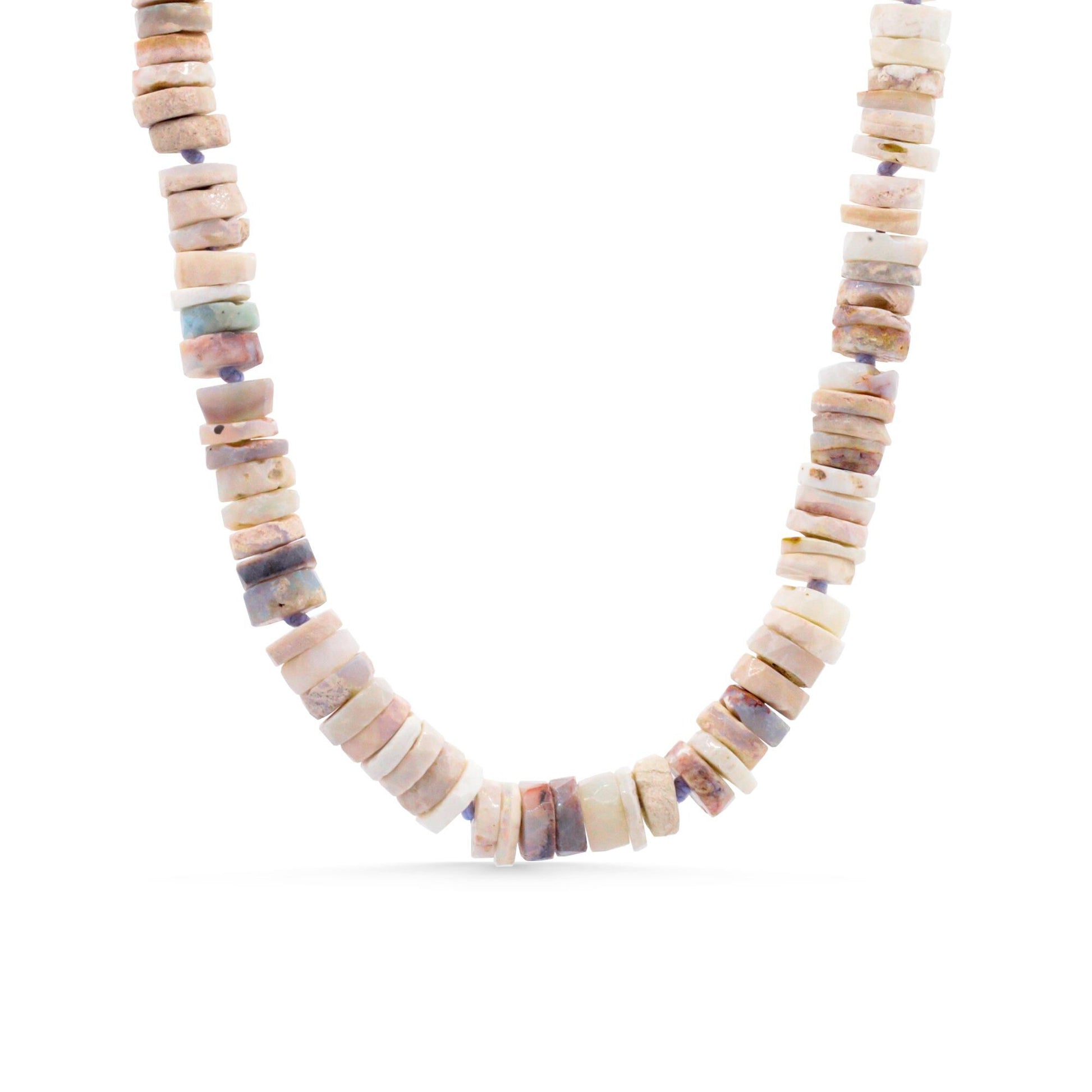 Australian Opal Necklace Gold Filled, Heishi Opal Necklace 5.5mm, Faceted Opal Choker, Knotted Gemstone Necklace, One of a Kind