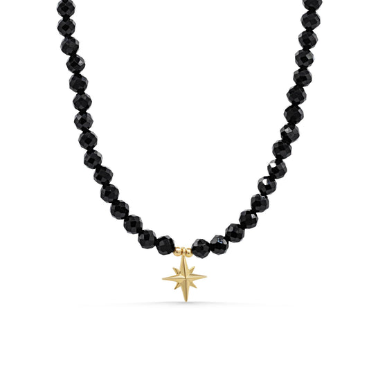 Black Spinel North Start Necklace - 14K