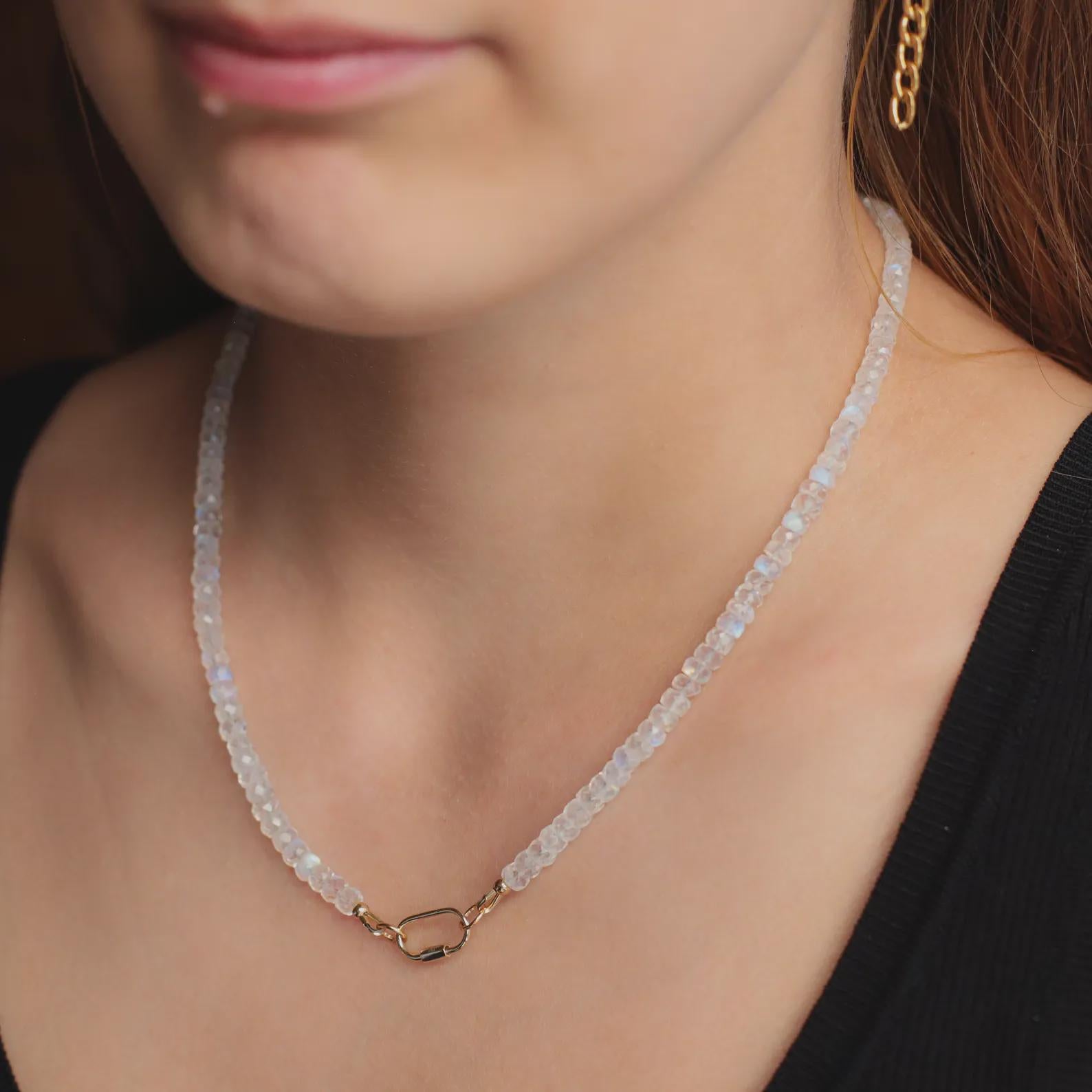 Rainbow Moonstone Necklace, Moonstone carabiner necklace, [ENMM1785] AAAA+ Moonstone beaded necklace, June birthstone, Moonstone