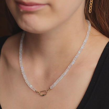 Rainbow Moonstone Necklace, Moonstone carabiner necklace, [ENMM1785] AAAA+ Moonstone beaded necklace, June birthstone, Moonstone