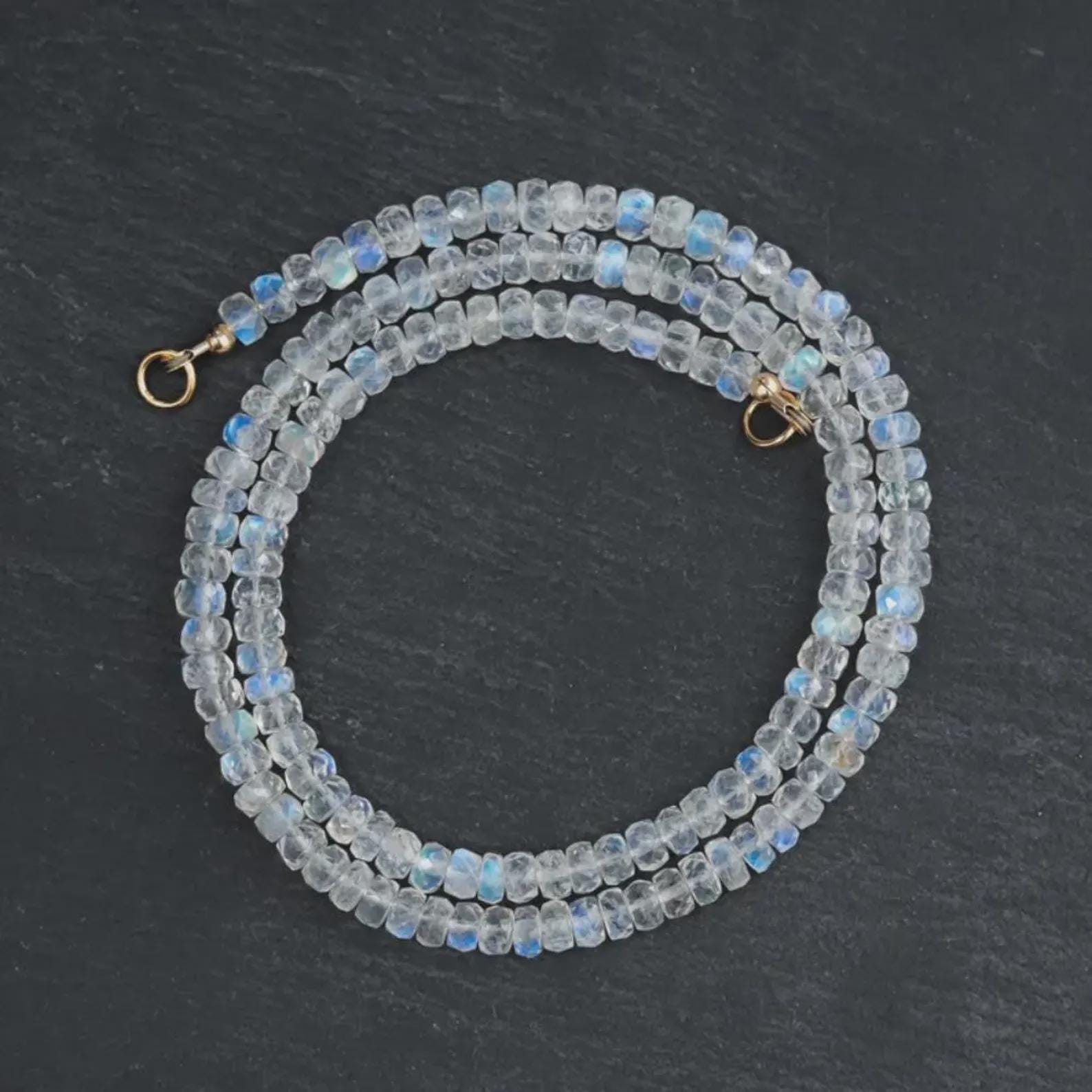 Rainbow Moonstone Necklace, Moonstone carabiner necklace, [ENMM1785] AAAA+ Moonstone beaded necklace, June birthstone, Moonstone