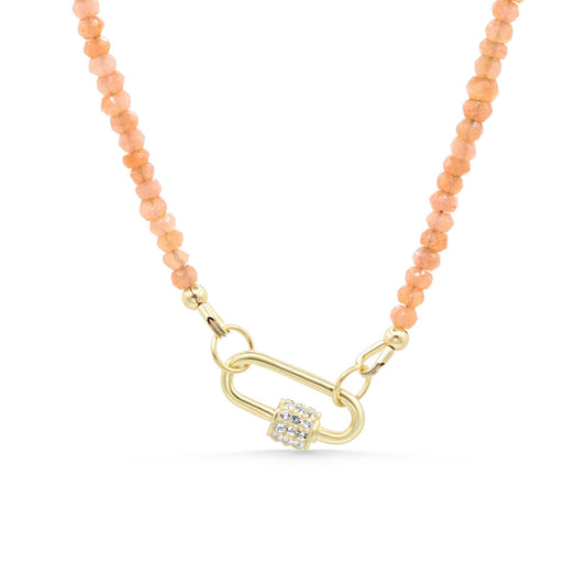 Peach Moonstone White Topaz Carabiner