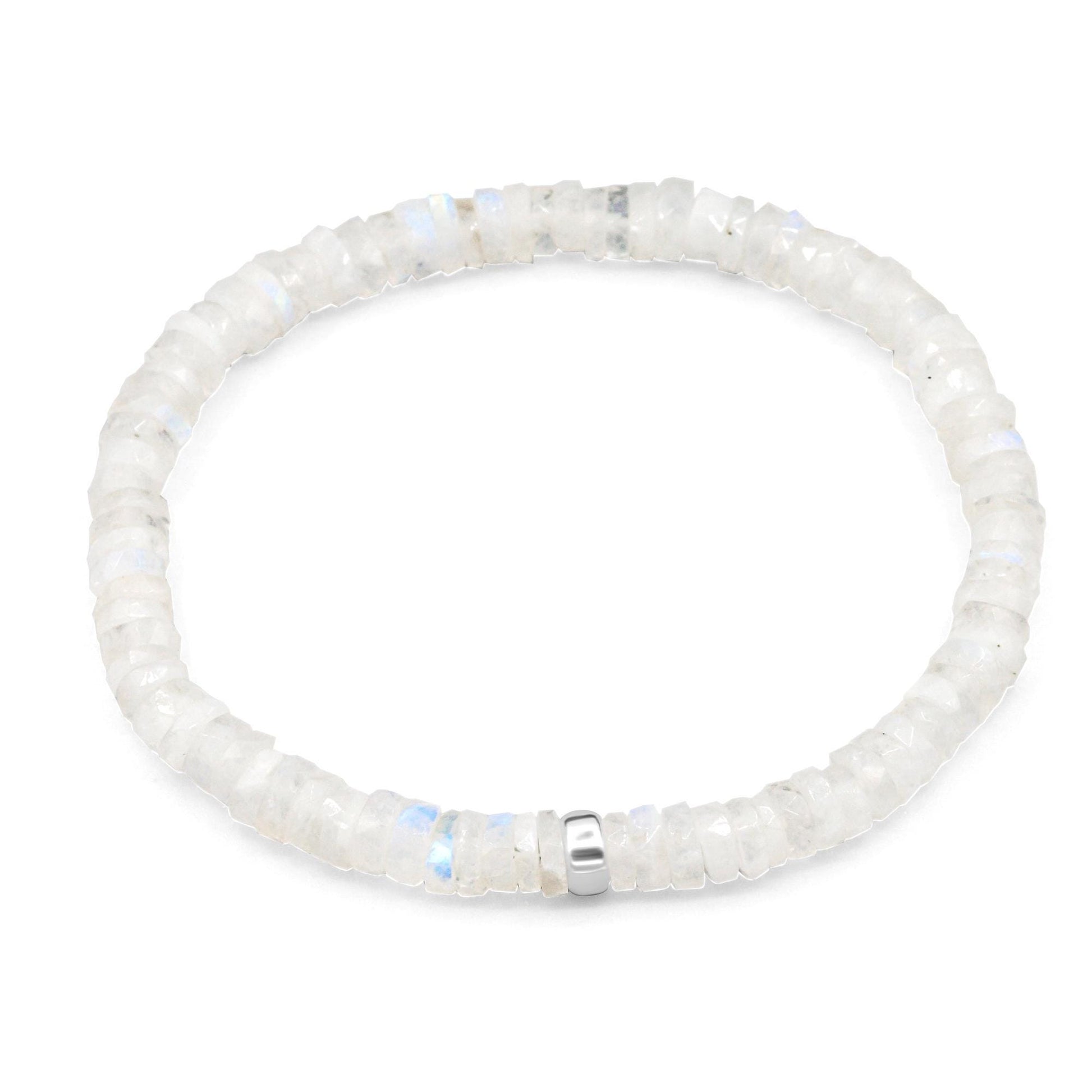 Rainbow Moonstone bracelet from Earthly Abundance featuring celestial-themed beads and a peaceful, iridescent glow.