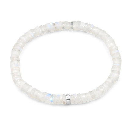 Rainbow Moonstone bracelet from Earthly Abundance featuring celestial-themed beads and a peaceful, iridescent glow.