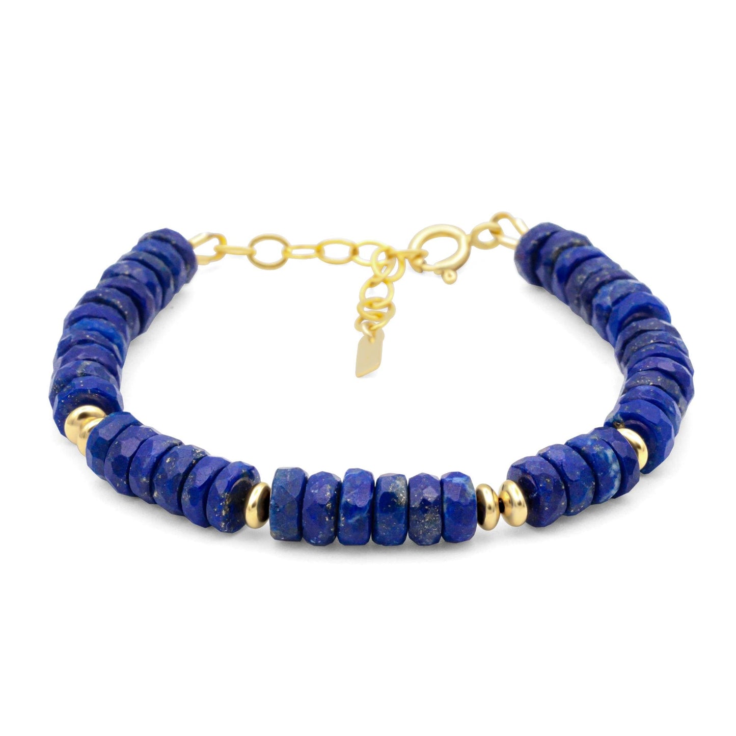 Deep blue Lapis Lazuli bracelet from Earthly Abundance featuring polished round beads on a stretch cord.