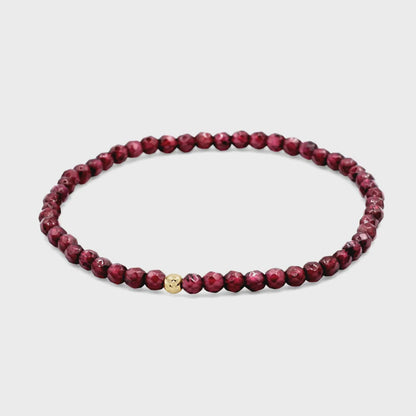 Mini faceted garnet bracelet with 3mm beads from Earthly Abundance, featuring a delicate, sparkling red gemstone design.
